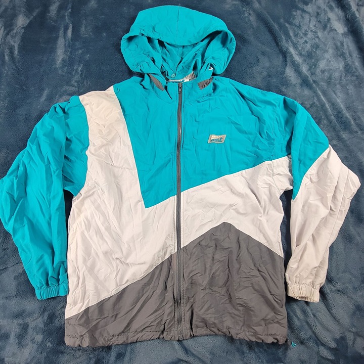Vintage Nike Adults Size Large Blue White Gray Windbreaker Jacket Lightweight