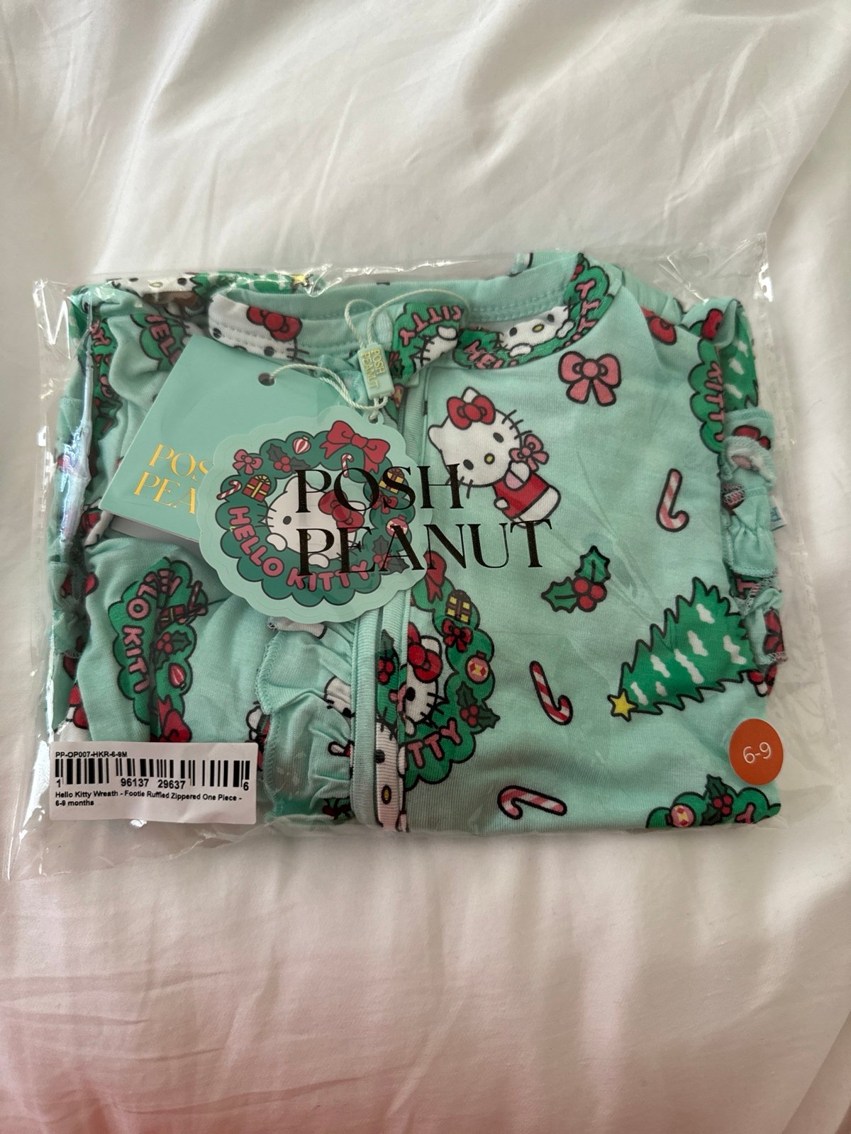 Posh Peanut 6-9 month Hello Kitty wreath footie ruffled zippered one piece NIB