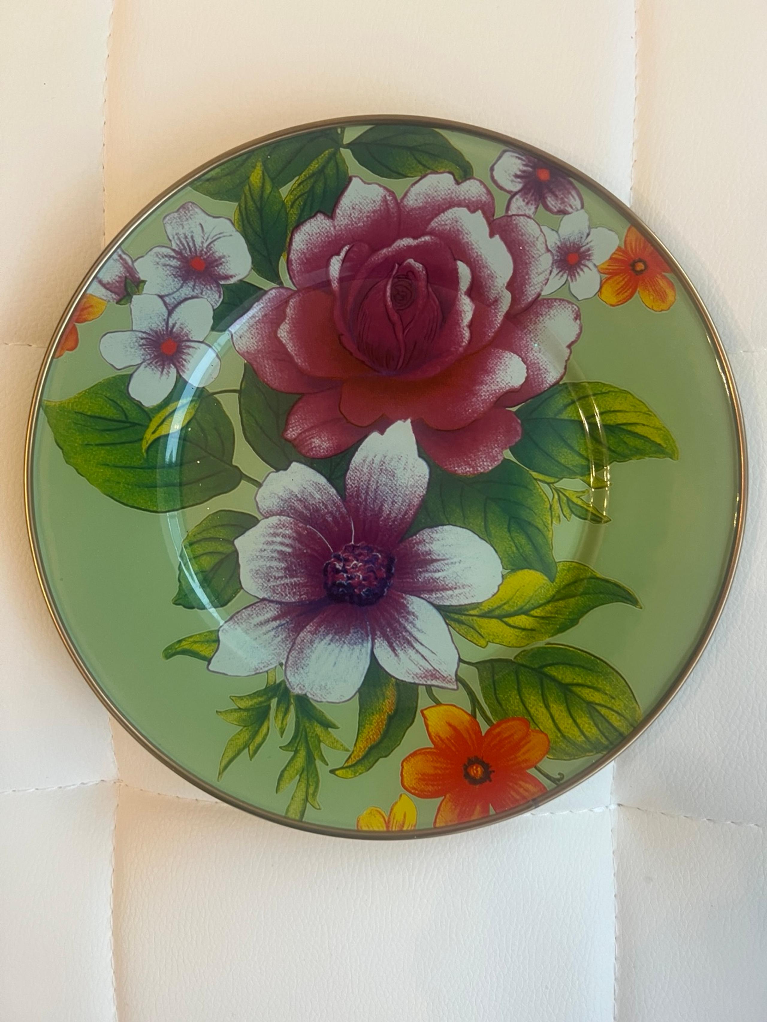 MacKenzie-Childs Flower Market Salad/Dessert Plate - Green Set Of 4