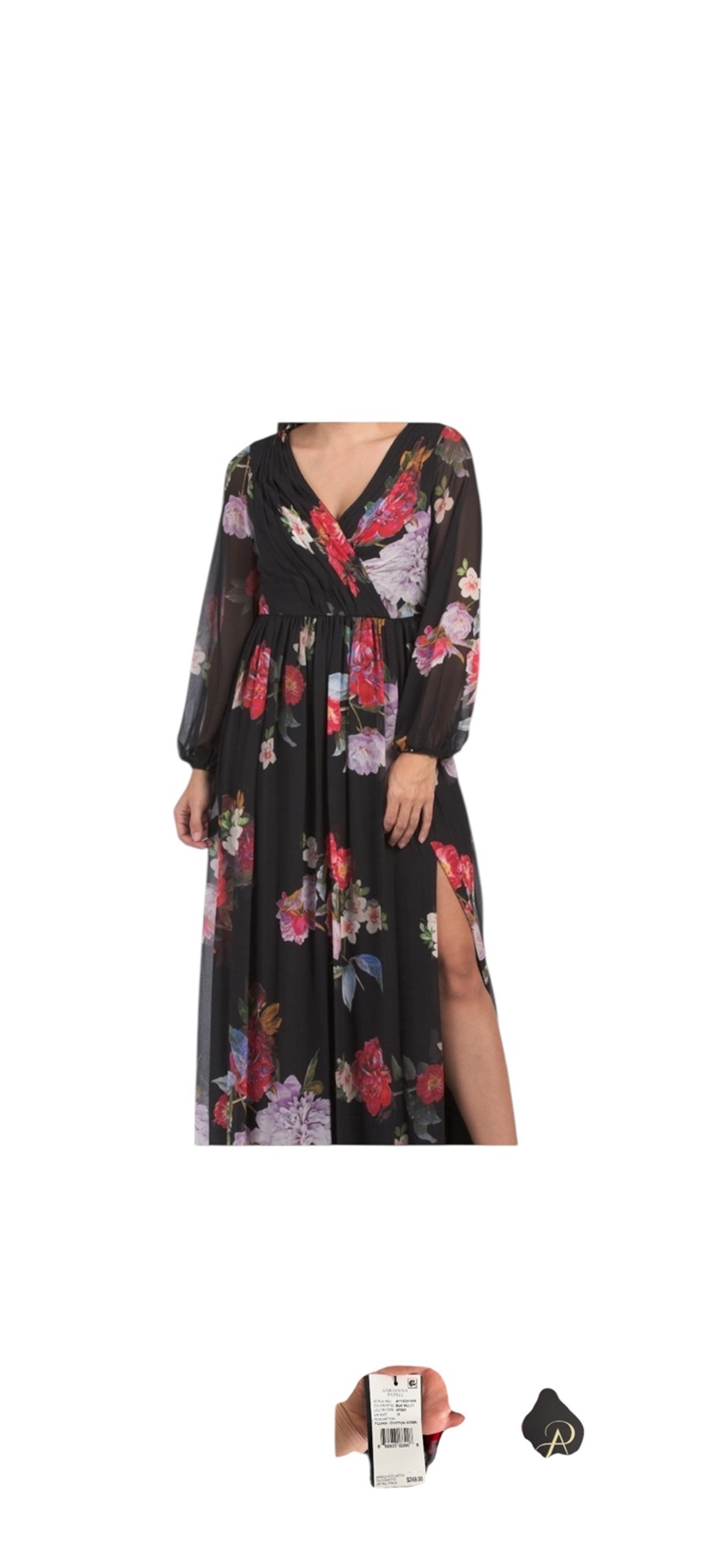 Adrianna Papell black floral chiffon gown size 18W