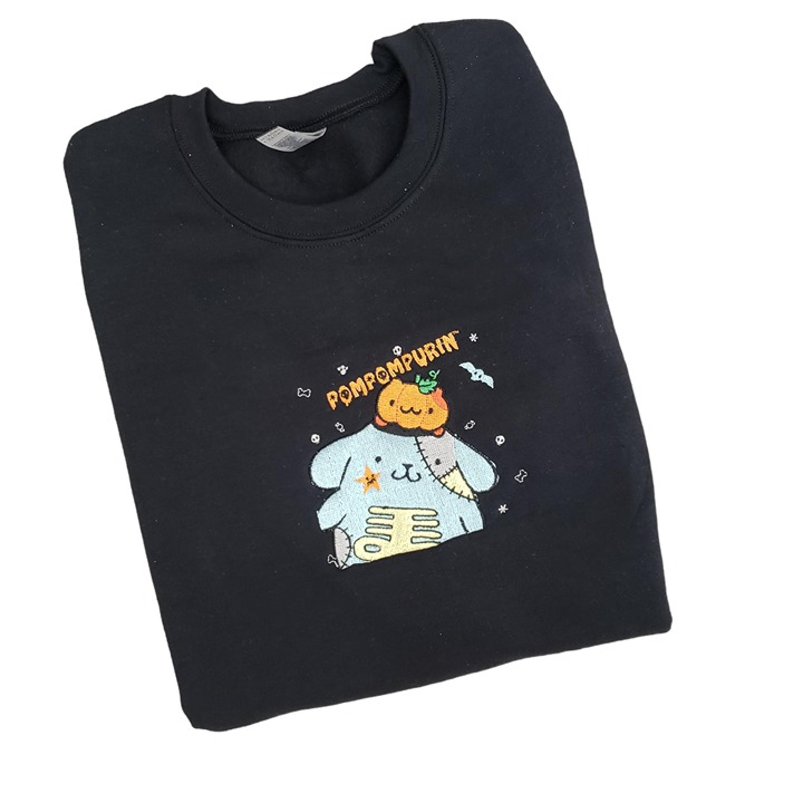 Pompompurin Zombie Halloween Embroidered Crewneck Sweater Black Size XL