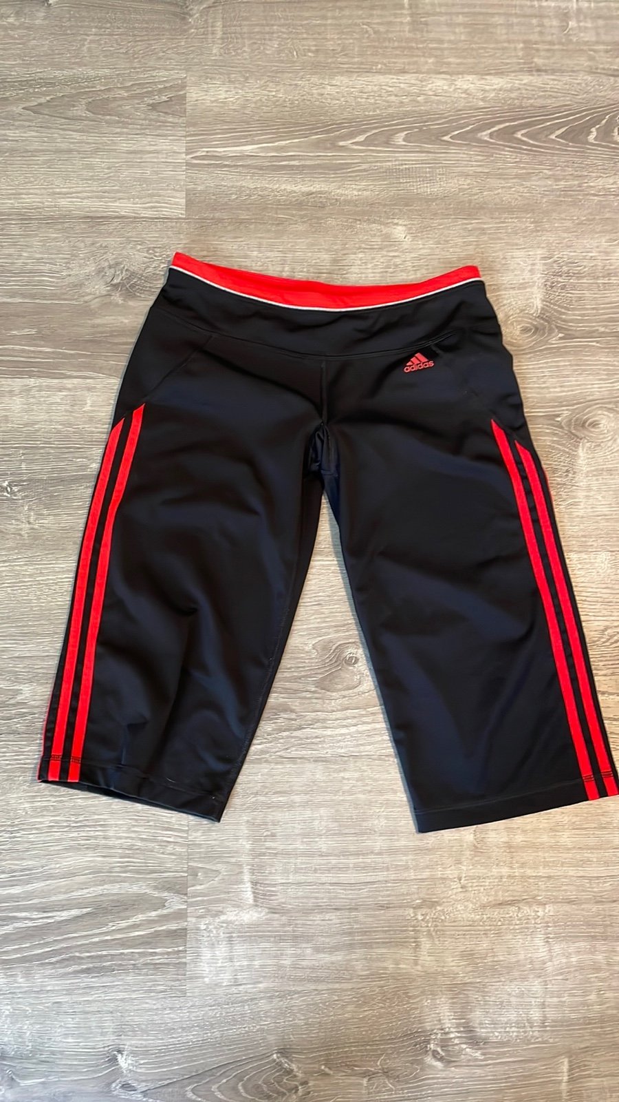 Women’s Adidas Capri black, three stripe, athletic pants, medium