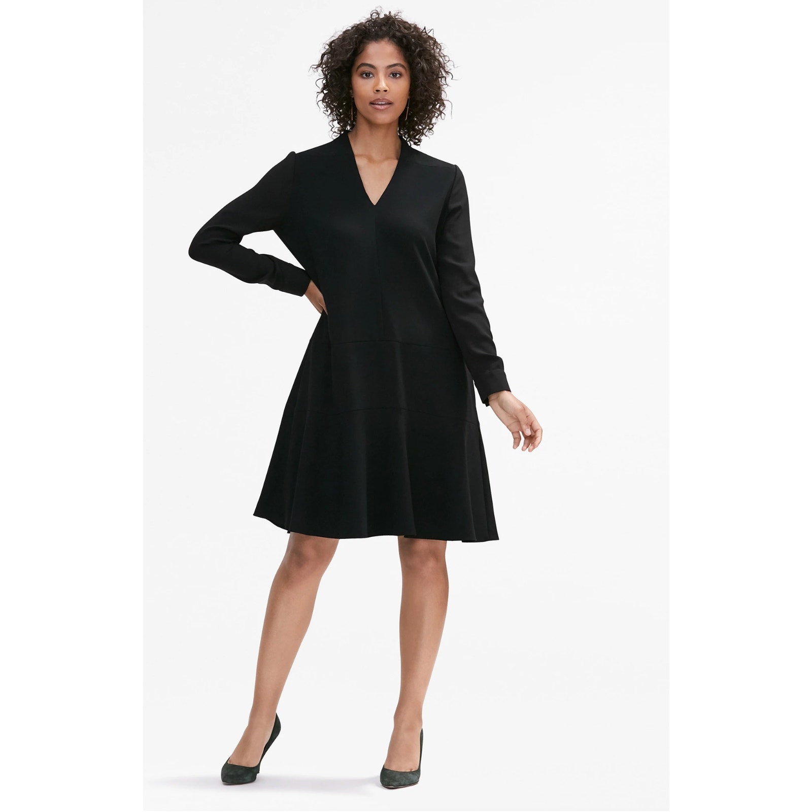 M.M. Lafleur Elle V Neck Dress M 8 10 Black MM Lafleur Academia Office Career