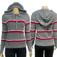 Victorias Secret Knit Sweater Hooded Pullover with pockets Gray Multicolor S
