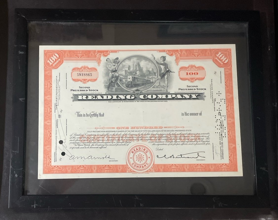 Reading Company Stock Certificate 1960’s