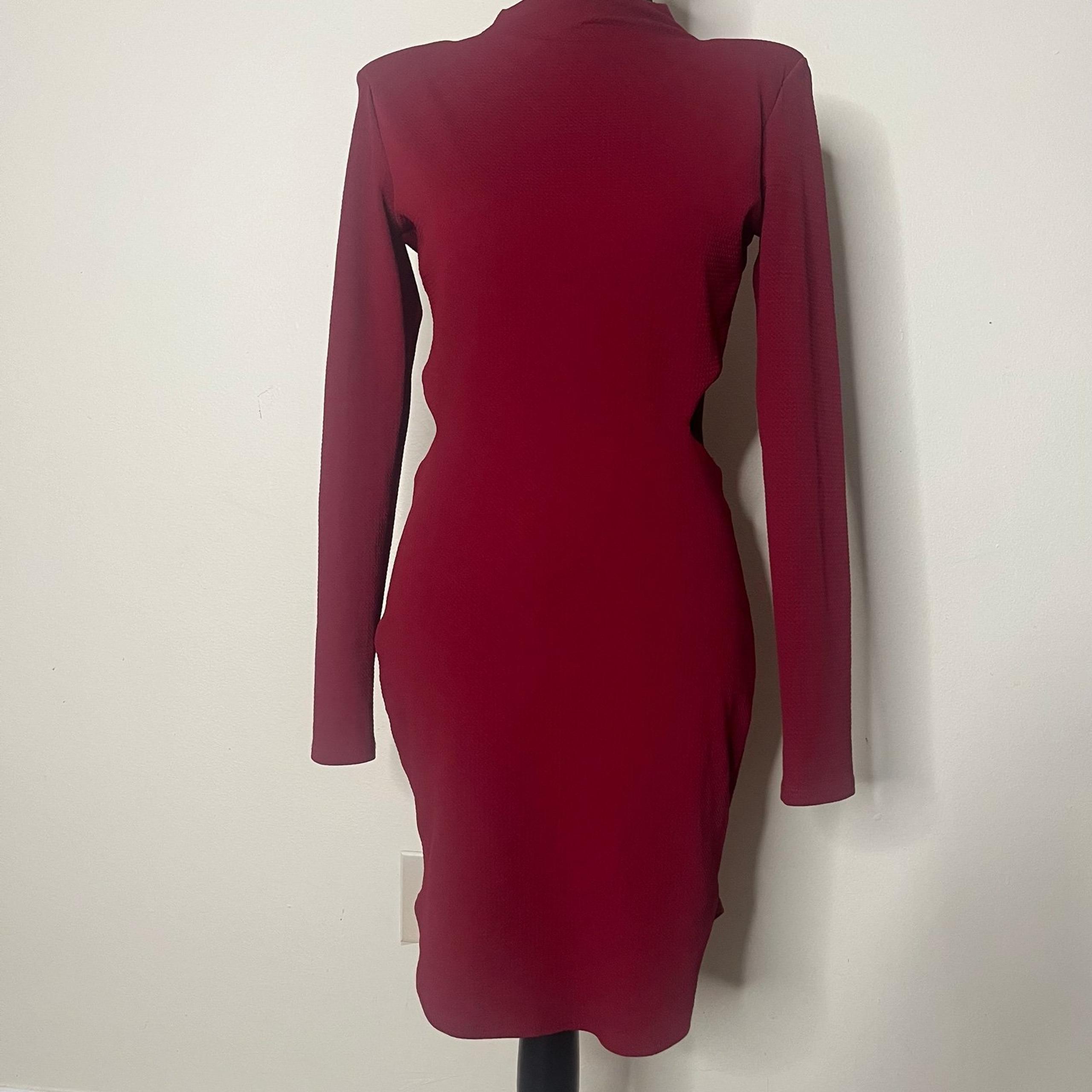 Fashion Nova High Neck Long Sleeve Open Back Mini Dress Size LBurgundy