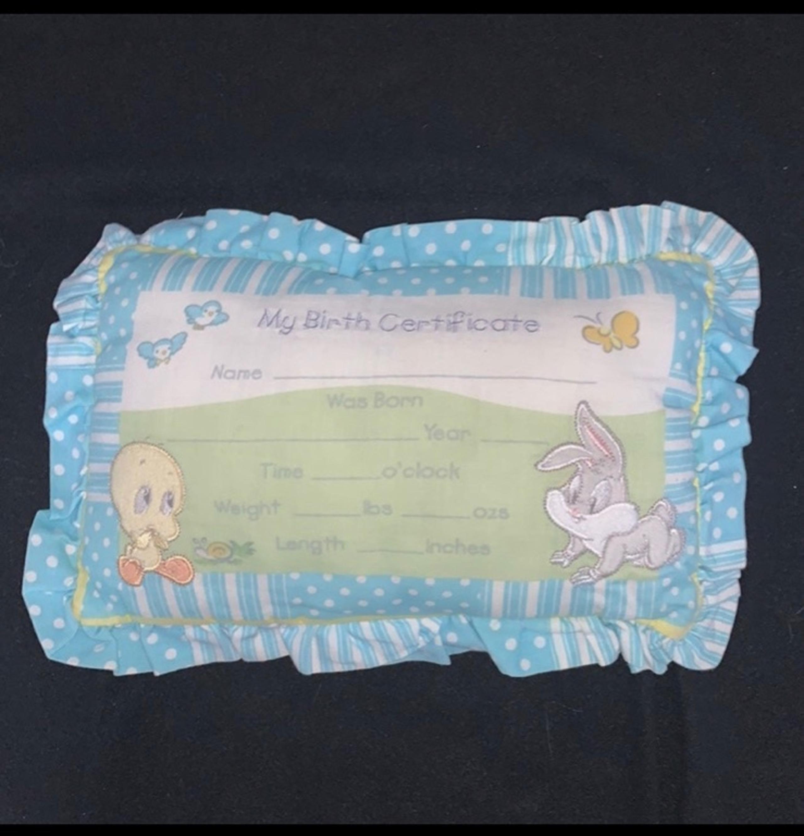 My birth certificate pillow