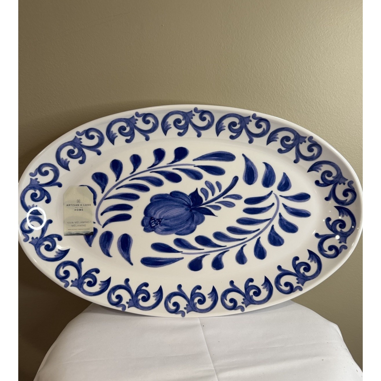 Artisan Deluxe ROSE SCROLL MELAMINE Large Oval Serving Tray Platter NWT