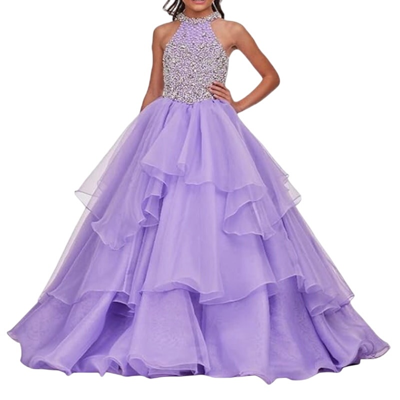 Little Girls' Organza Pageant Party Ball Gown in Purple, Size 4