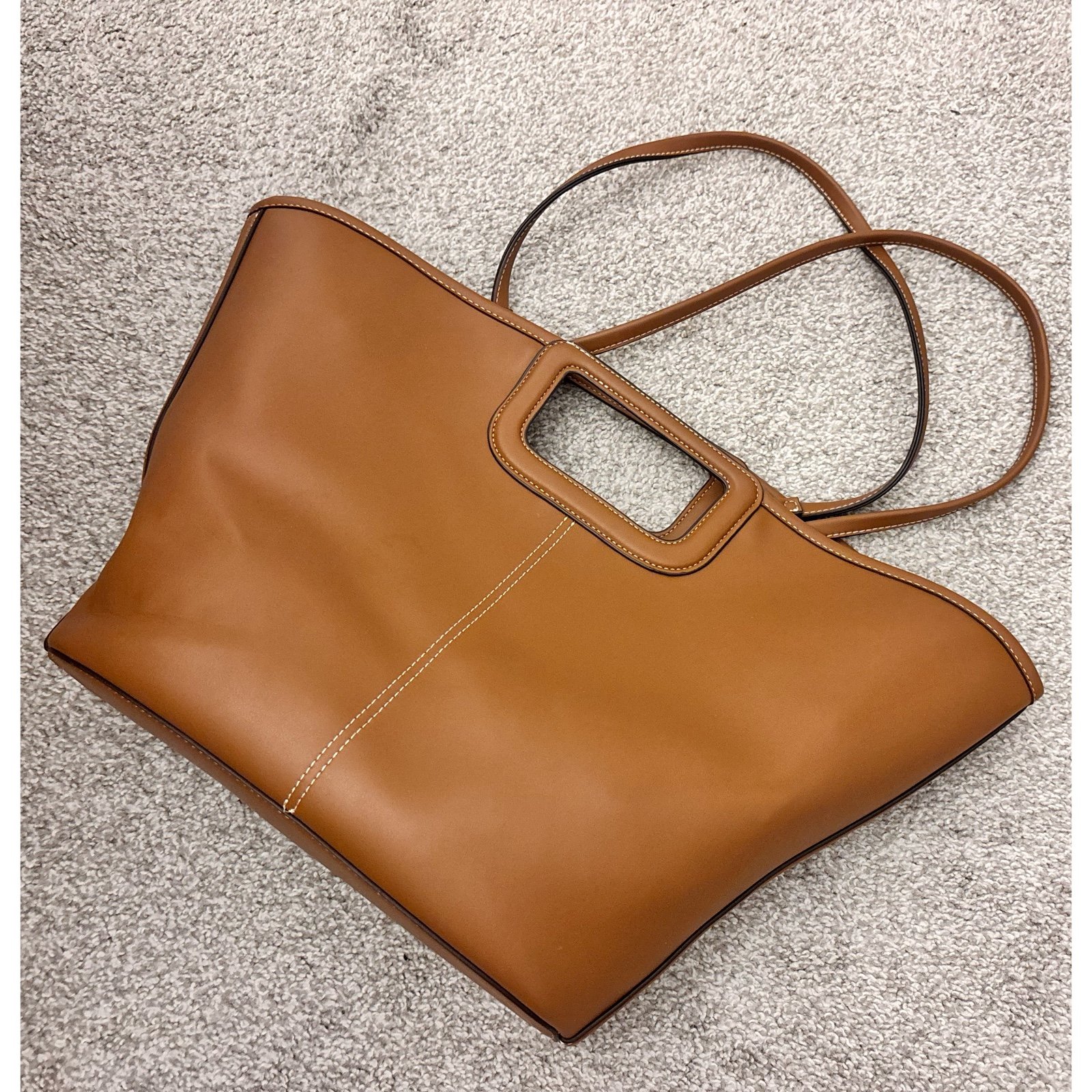 Zara maxi topstitched shopper tote