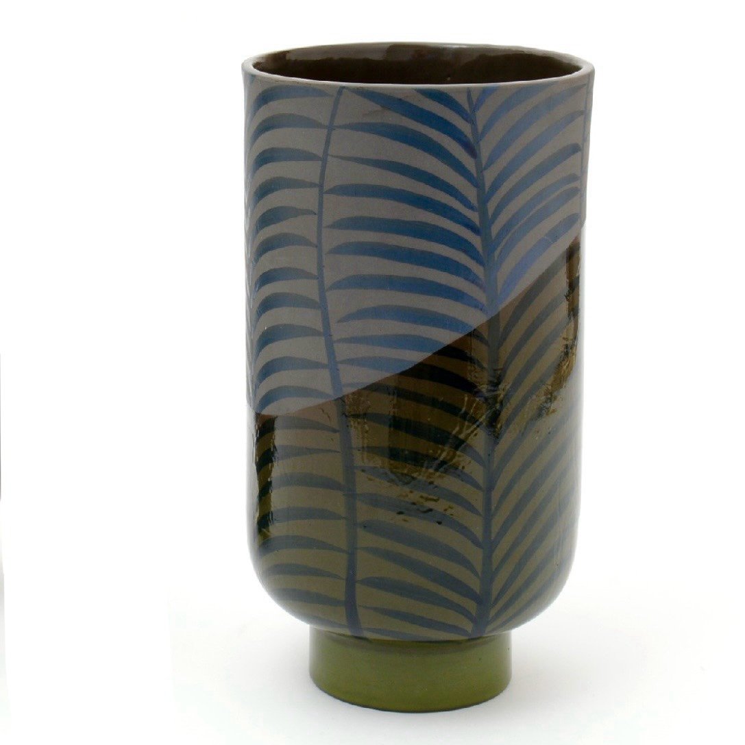 West Elm Green Carla Peters Modern Fern Leaf Glazed Vase
