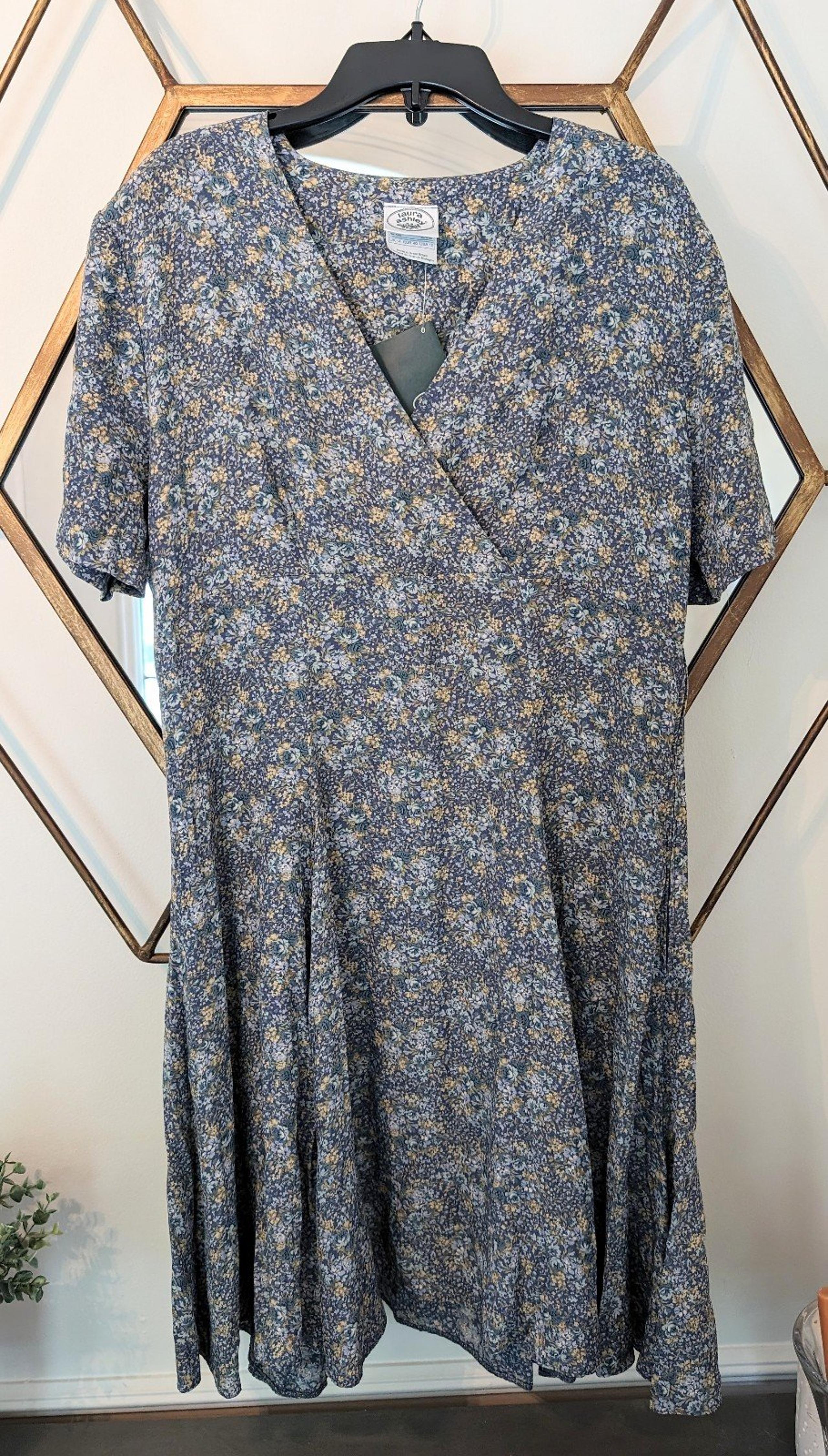 NWT Vintage Laura Ashley Blue & Green Floral Dress, size 10