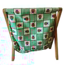 Vintage Lady Bug Folding Cloth Basket Magazine Yarn Sewing Supplies Retro 60s