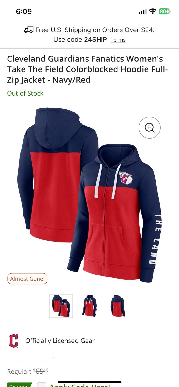 Cleveland Guardians Fanatics Women's Take The Field Colorblocked Hoodie Full-Zip