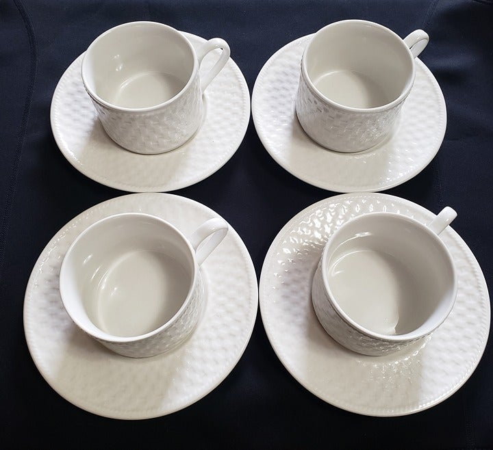 Alpine Cuisine Qualify Products Aramco Imports White Glaze Pattern Cup Plate Set