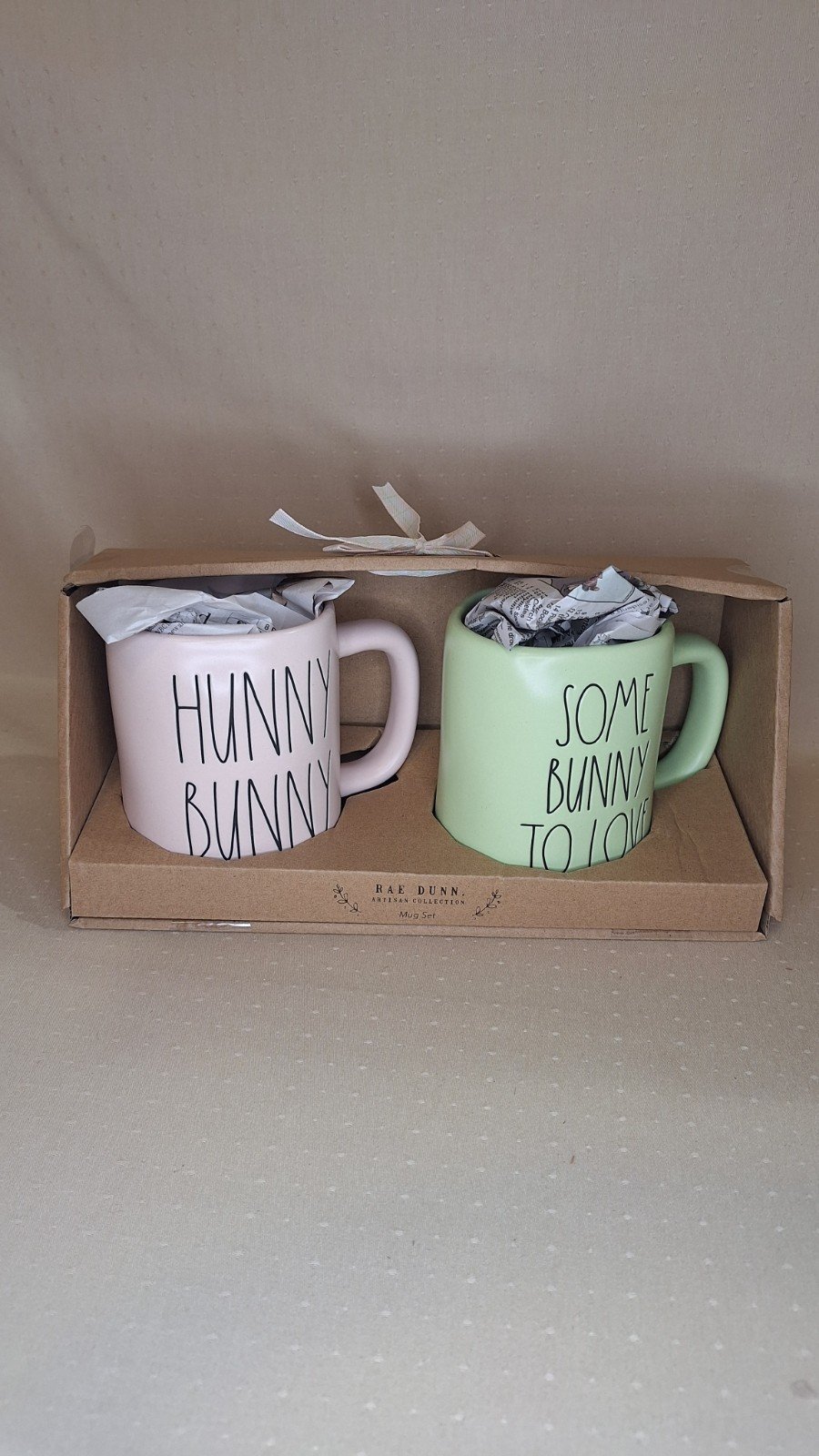 New Rae Dunn Pink Bunny Love Cellar & Some Bunny To Love Mug Set Easter Coffee