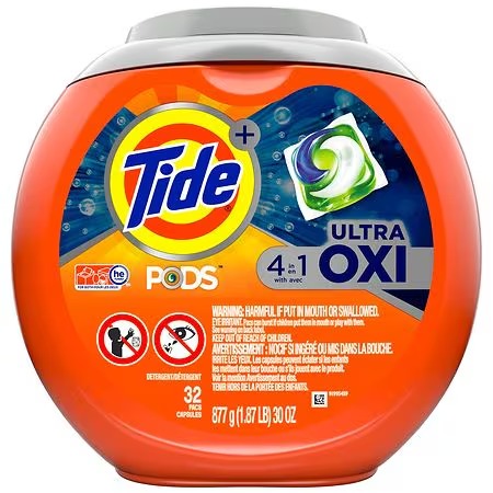 QTY 4 Tide PODS Ultra Oxi Liquid Laundry Detergent Pacs, 32.0 ea