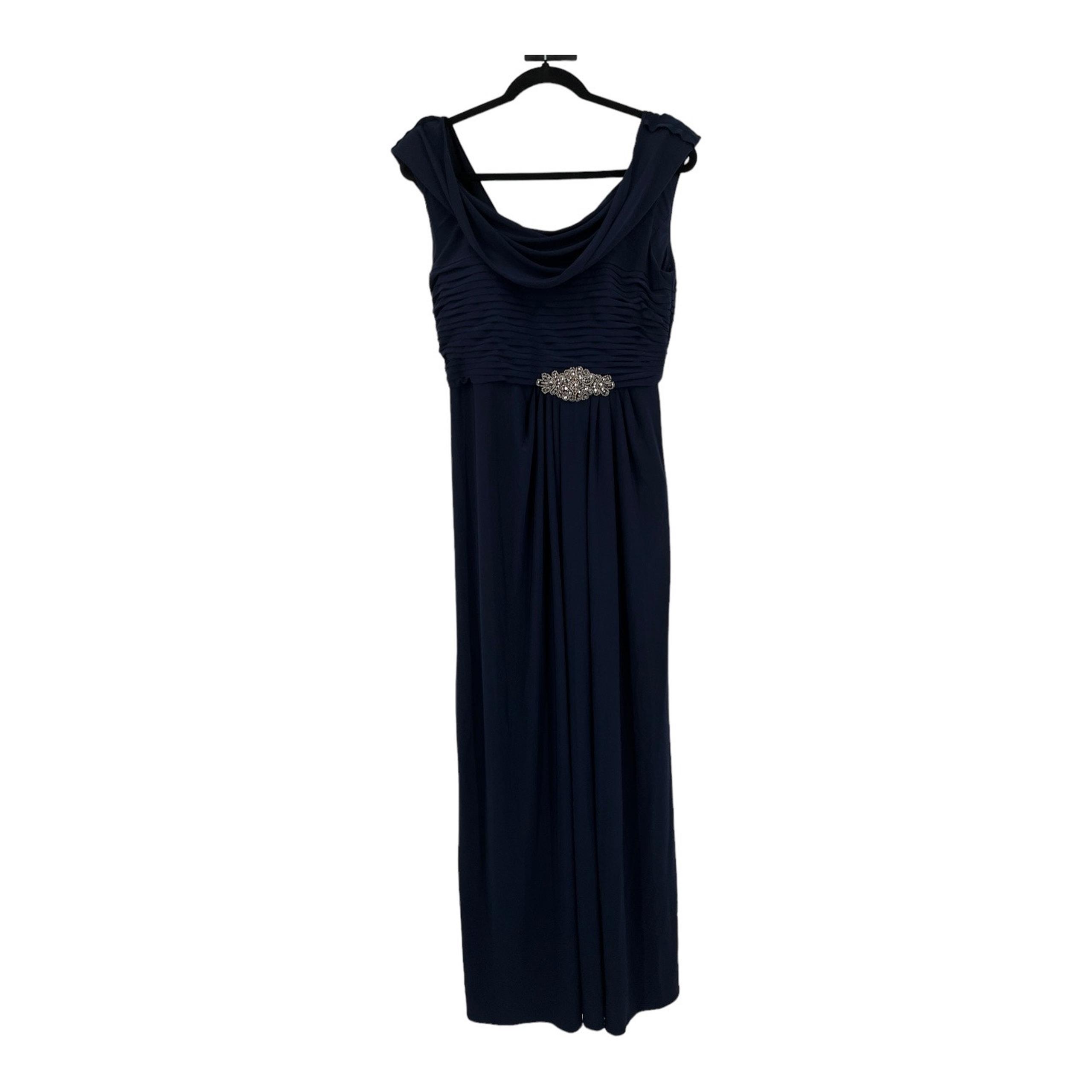 Alex Evenings dress cowl neck beaded waist gown blue size 6