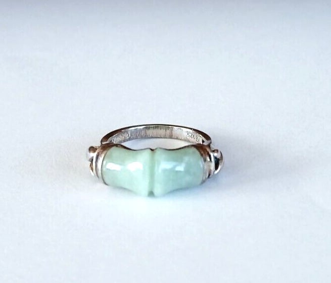 Sterling Silver Chinese Jade Bamboo Ring Size 7