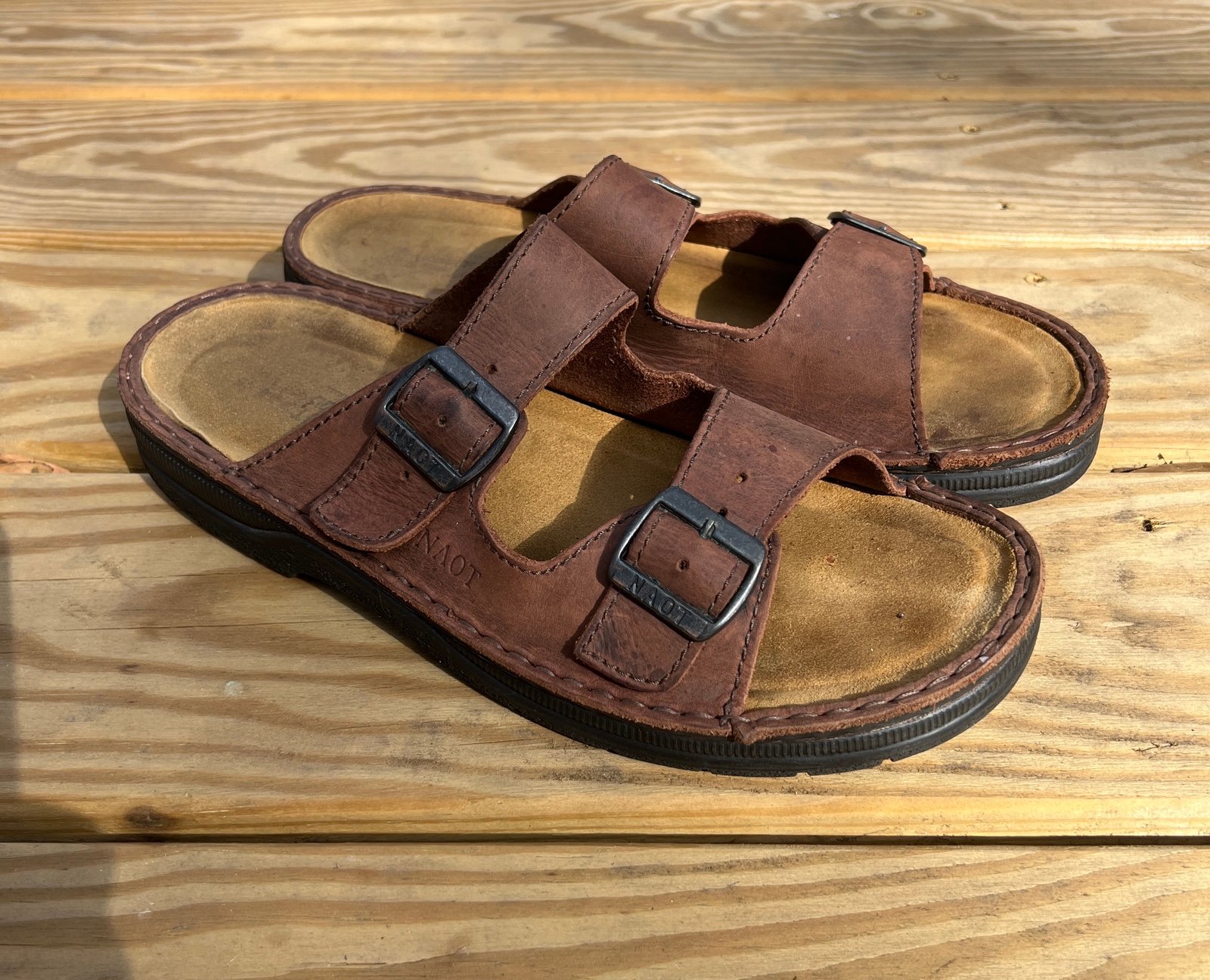 Naot Mikaela Slide Sandals Men's Size US 12-12.5 EU 45 Brown Double Strap