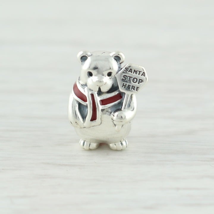 New Authentic Pandora Christmas Teddy Bear Charm 791391ENMX Sterling Silver