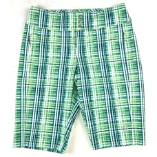 4 All Jofit Womens Sz 4 Bermuda Performance Golf Shorts Plaid Green Stretch