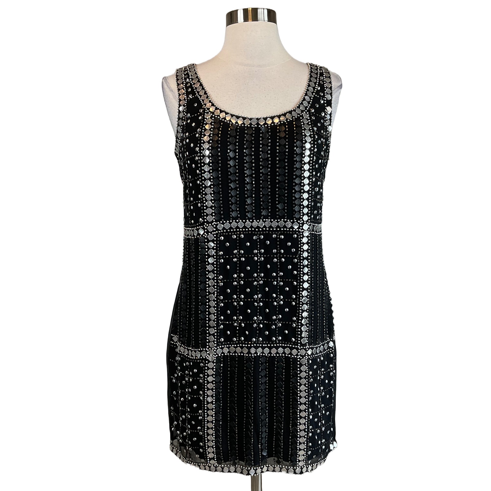 Adrianna Papell Women's Cocktail Dress Size 4 Black Beaded Sleeveless Sheath