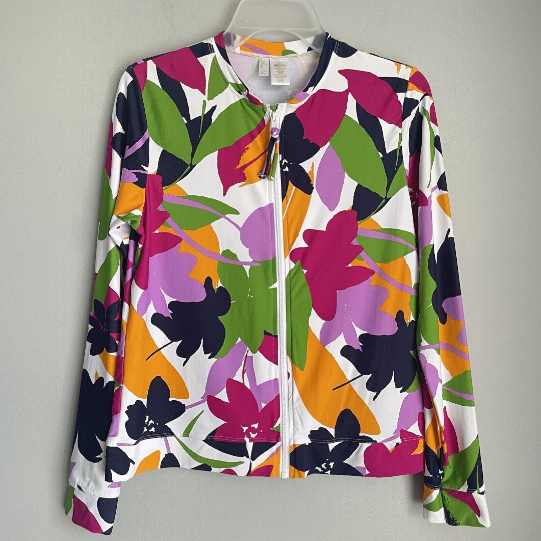 Anne Cole Swim Top Jacket Women's Size Large Long-Sleeve Full-Zip Sun Protect