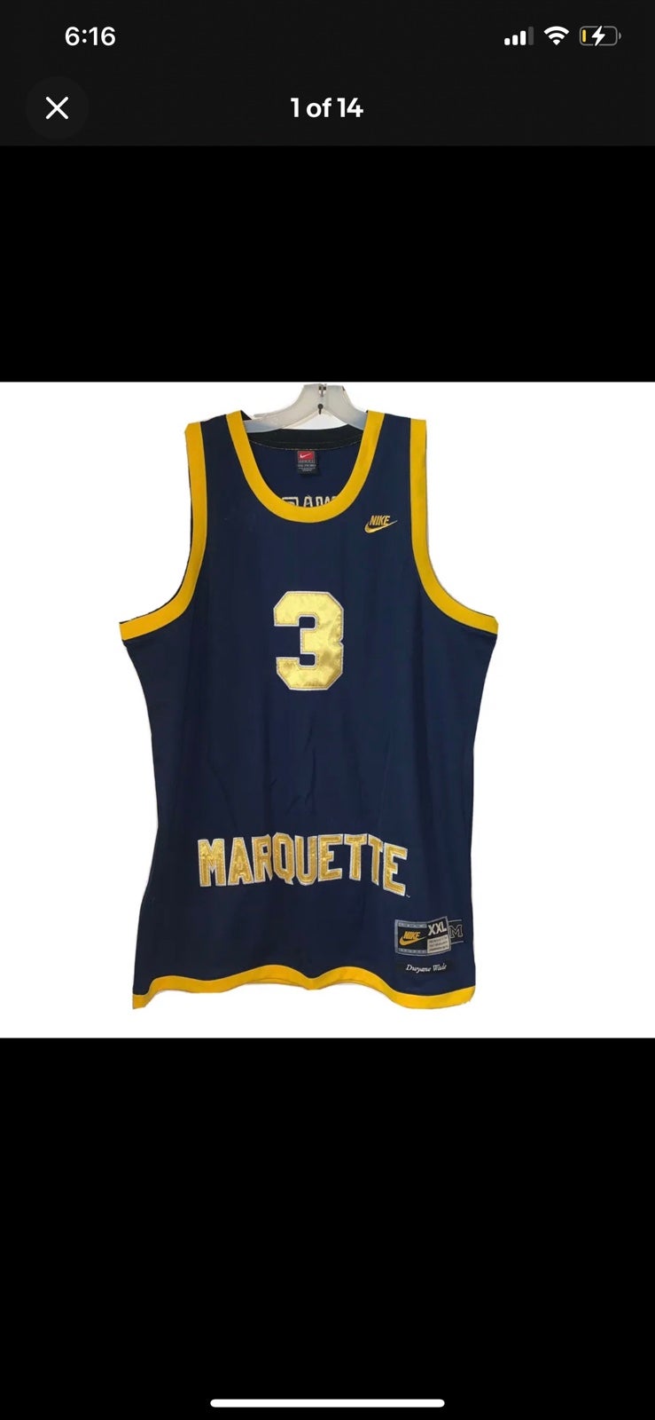 Nike Vintage Team Sports Marquette Dwyane Wade Basketball Jersey Size 2XL