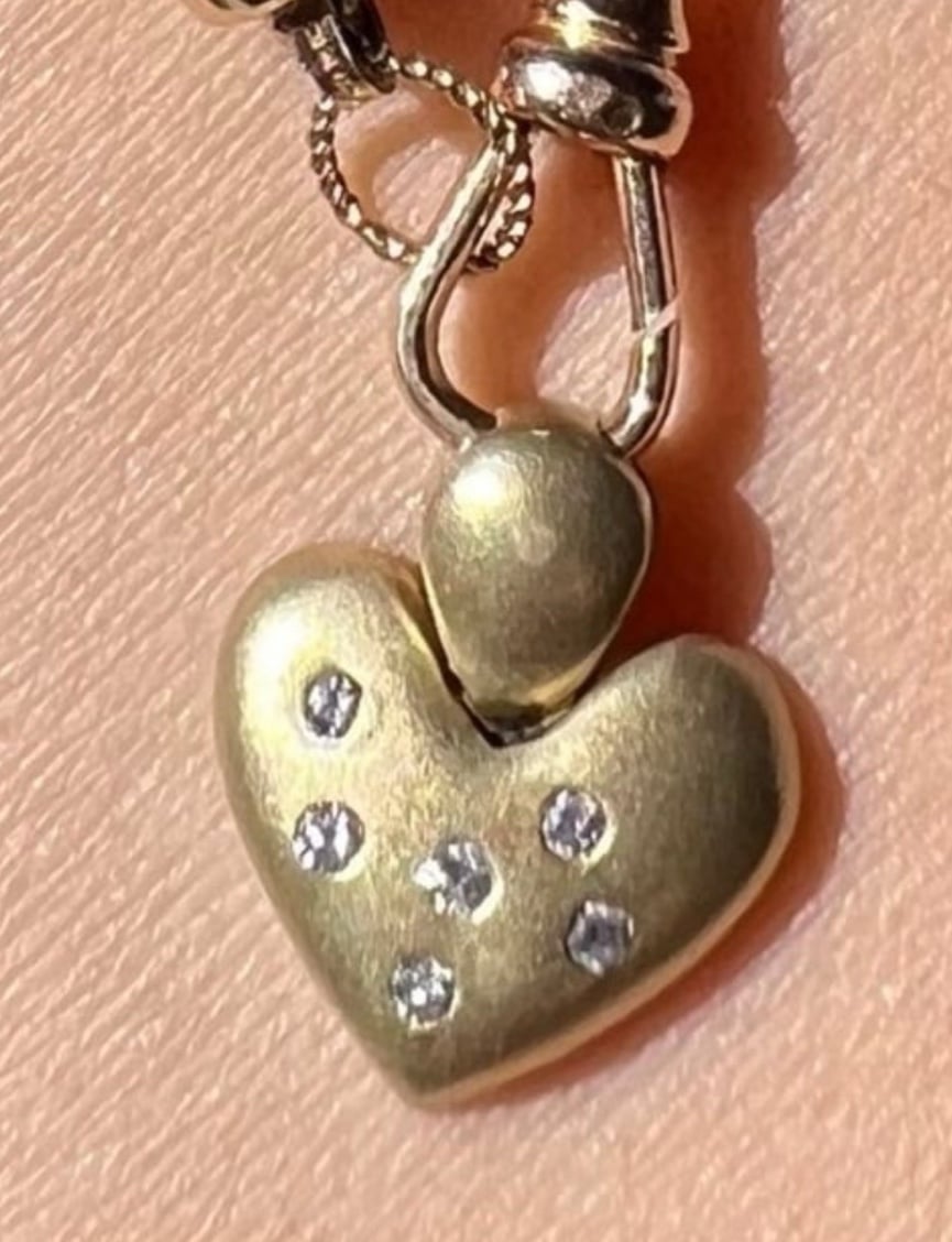 14k Gold Diamond Heart Pendant Matte finish hidden bail