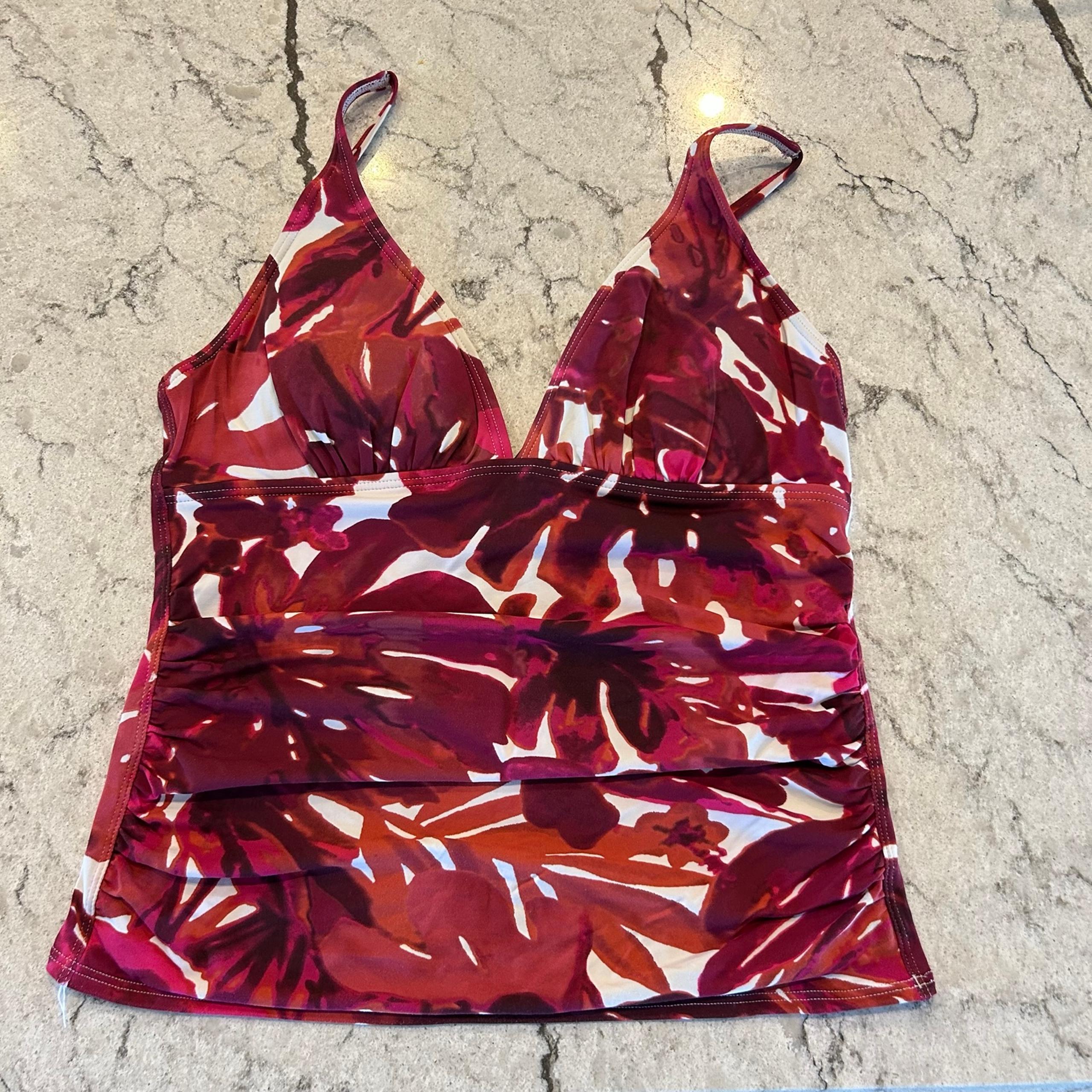 Tommy Bahama Floral Red Women's Tankini Top only Swim Large