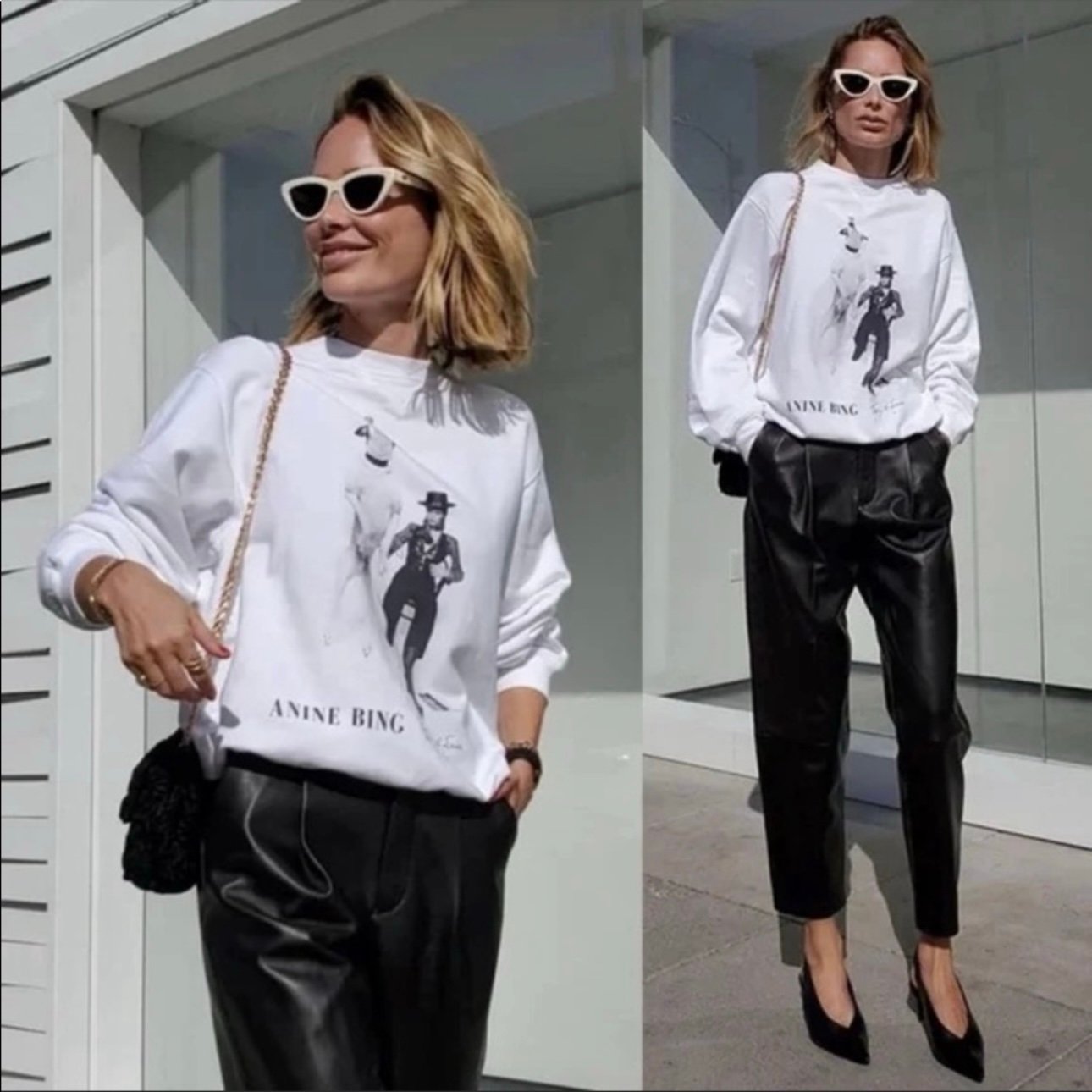 ANINE BING Terry O’Neill Ramona Sweatshirt, White, Small