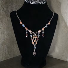 Nicky Butler 925 Sterling Silver Garnet Opal Moonstone Designer Necklace Vintage