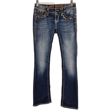 Rock Revival Buckle Whiskering Distressed Boot Cut Jeans 25