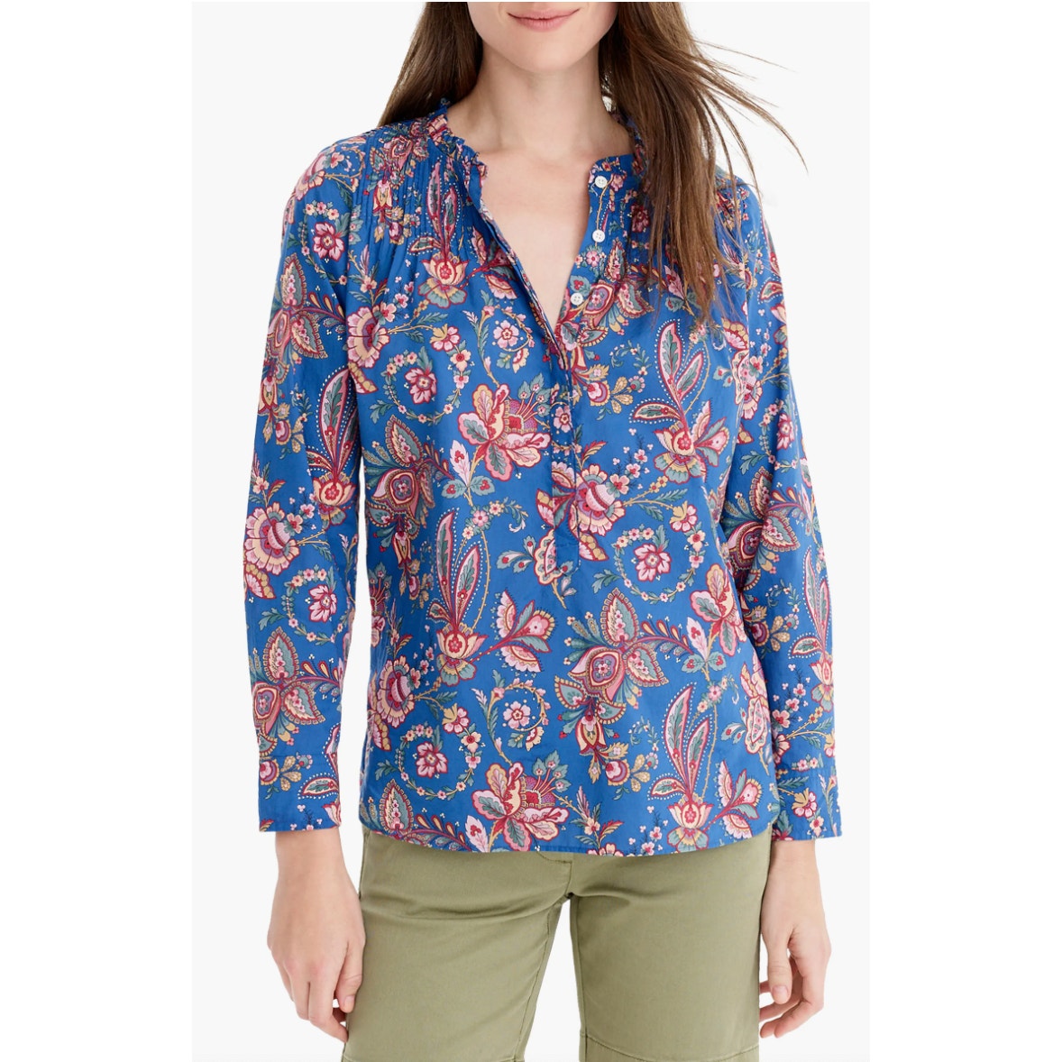 J. Crew Liberty Fabric Classic Popover Top Flora Belle Preppy Ruffle Size 2
