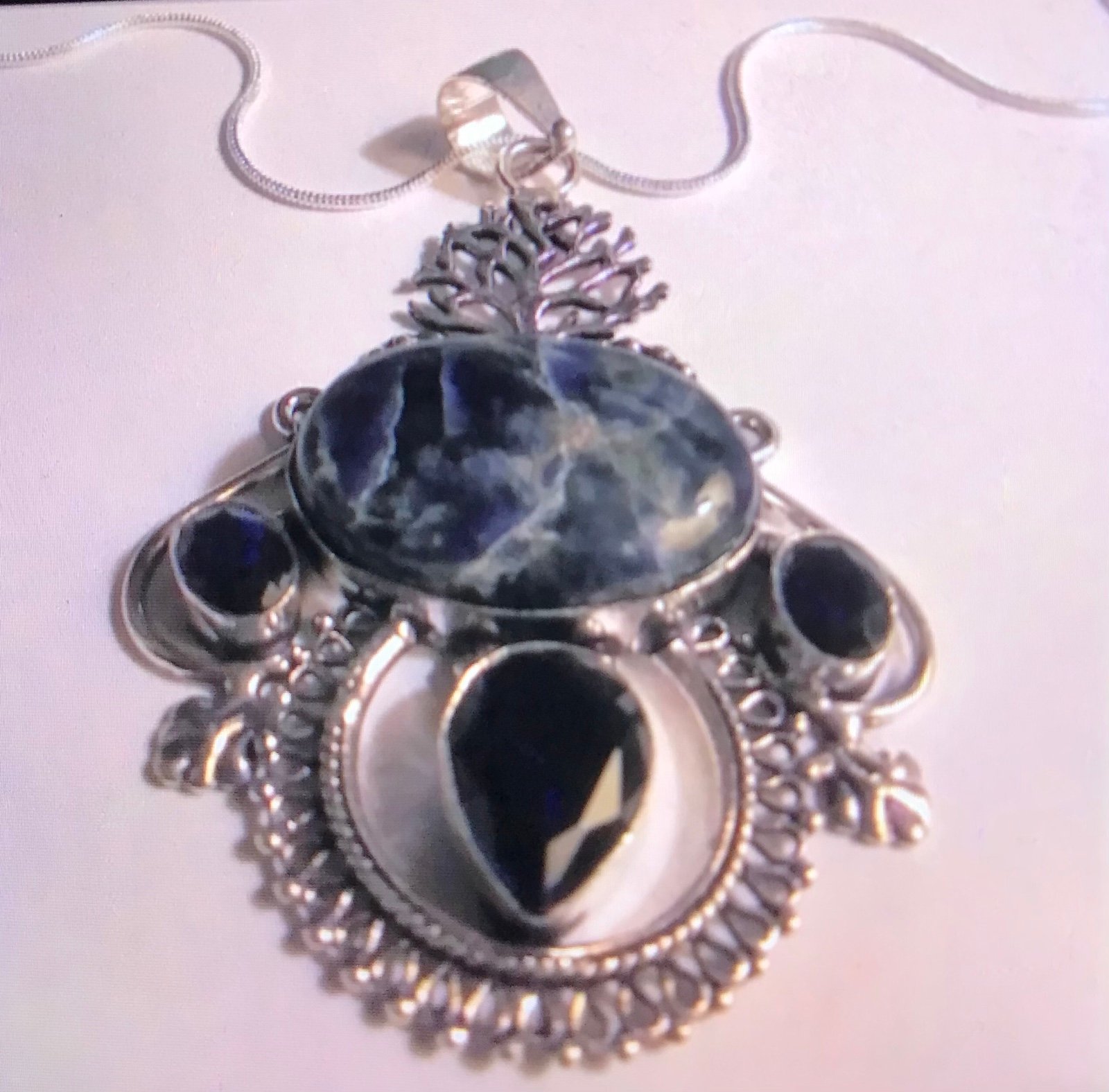 Sodalite Blue Sapphire 925 Sterling Silver Necklace