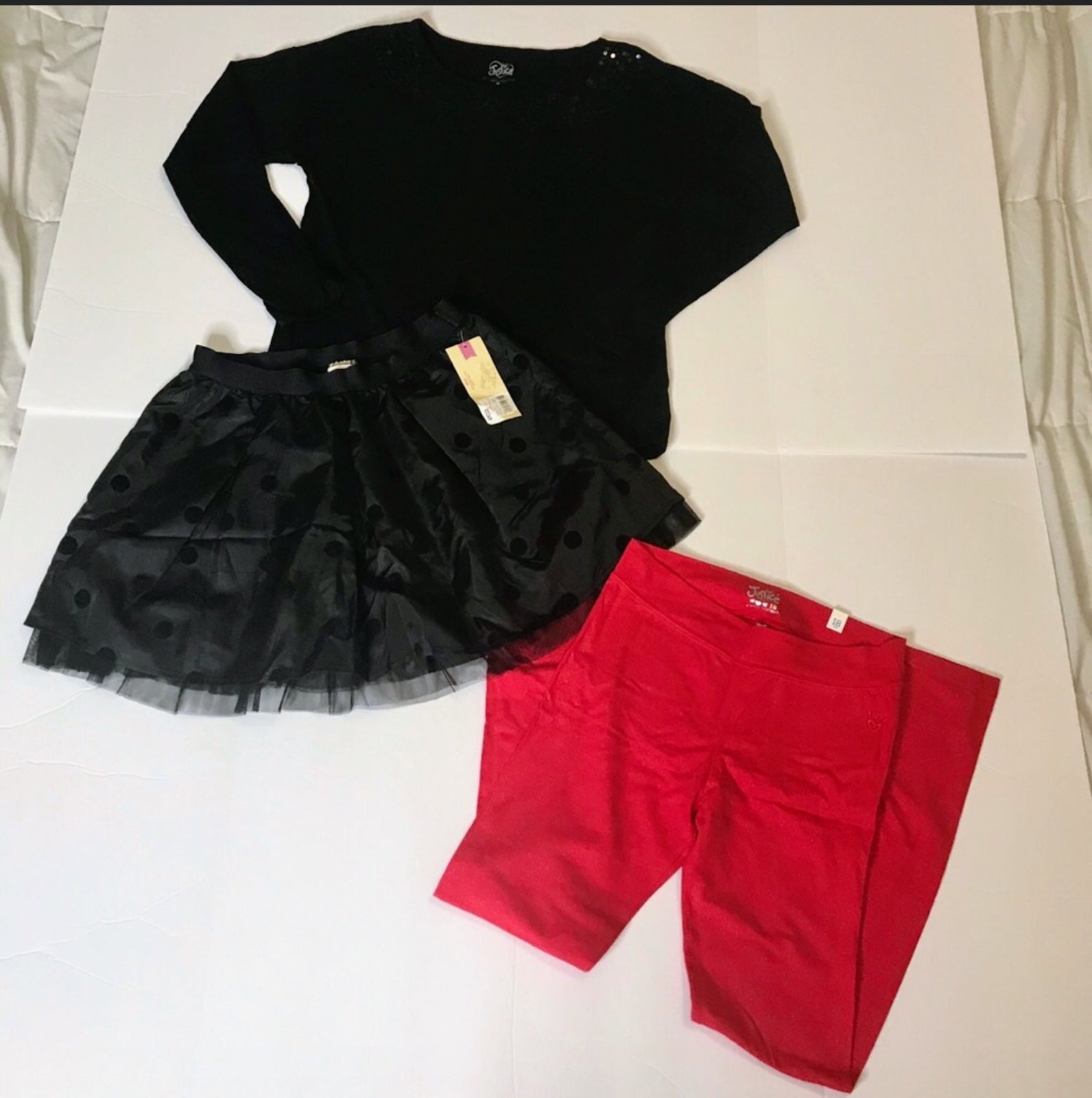 NWT bundle of Justice skirt, shirt, leggings size 16, 18
