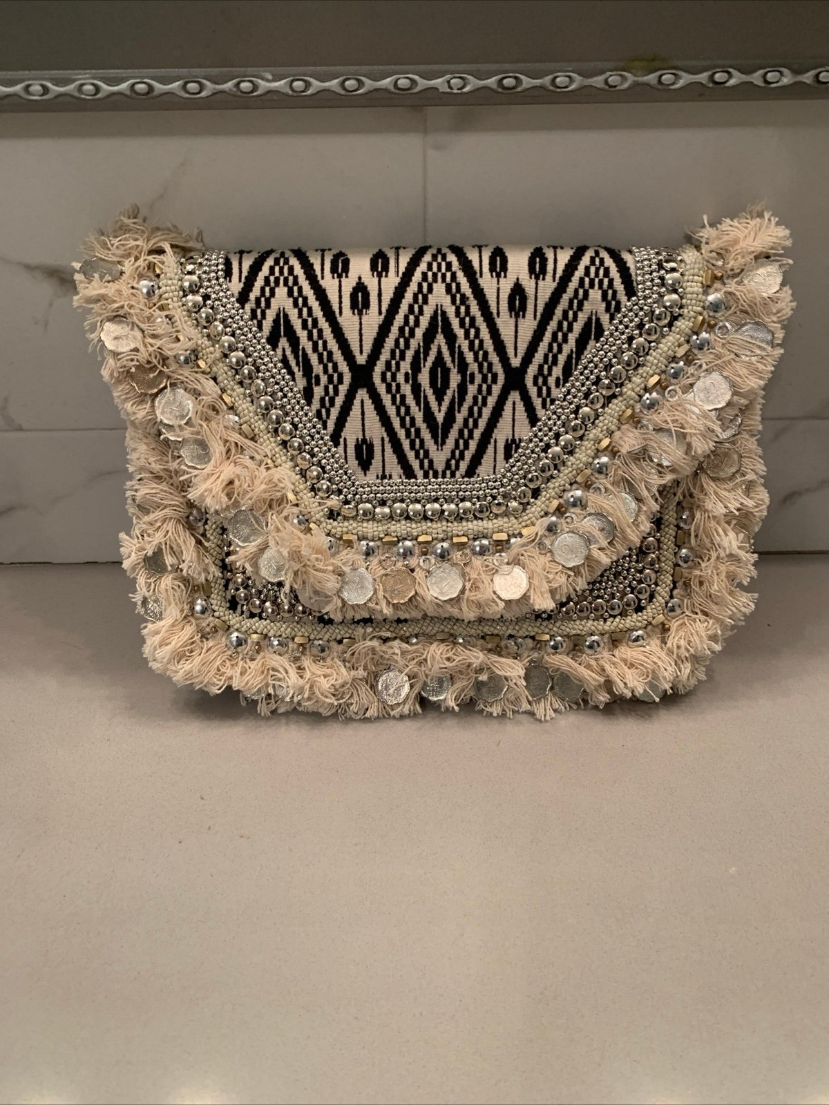 Boho Multi Beaded Fringe Clutch