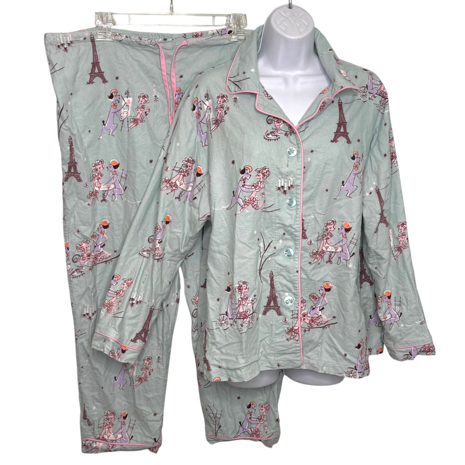Cats Pajamas Poodles & Paris Long Sleeve Pants and Top Cotton Pajama Set M