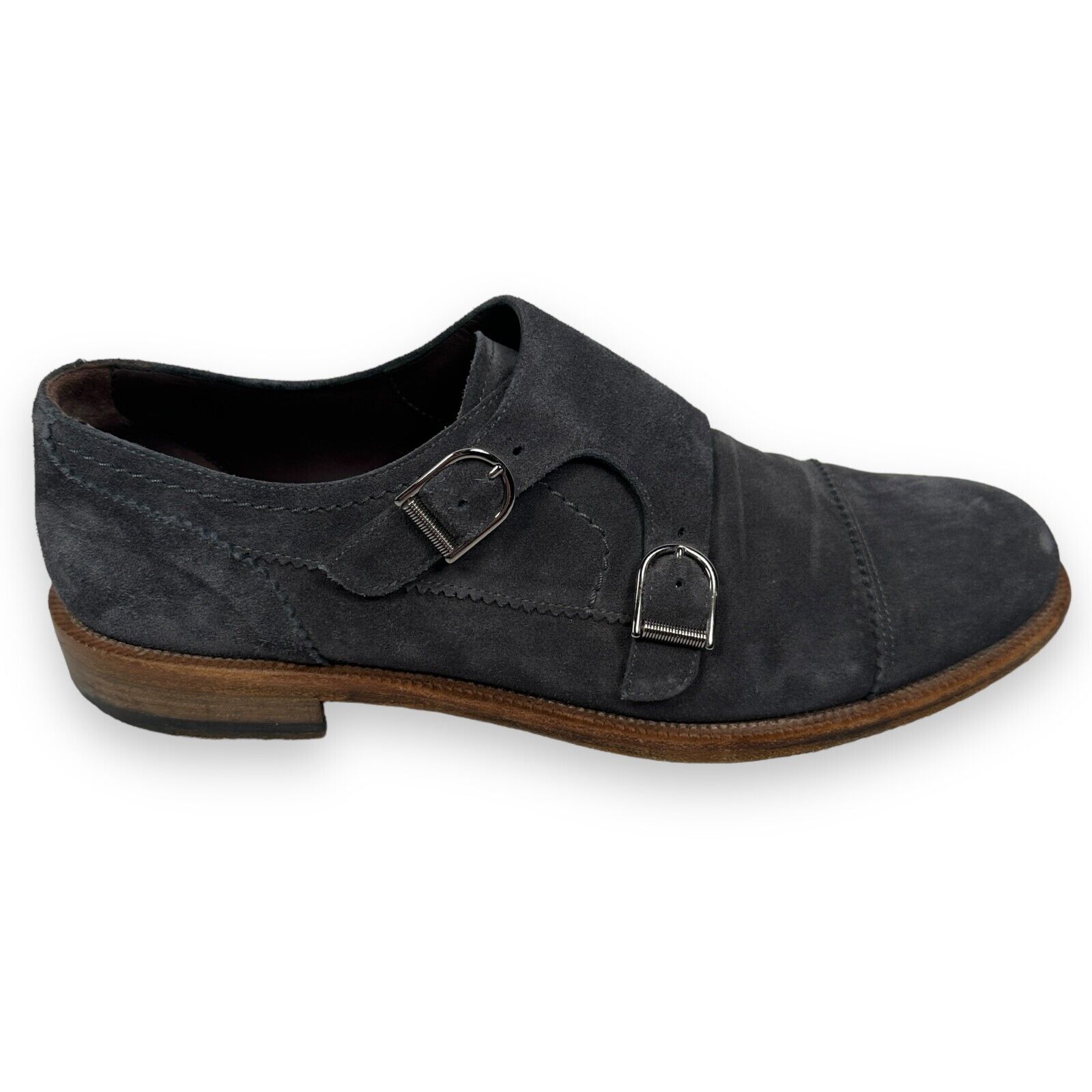 Ermenegildo Zegna Shoes Men's US 9 Navy Blue Suede Monk Strap Loafer Cap Toe