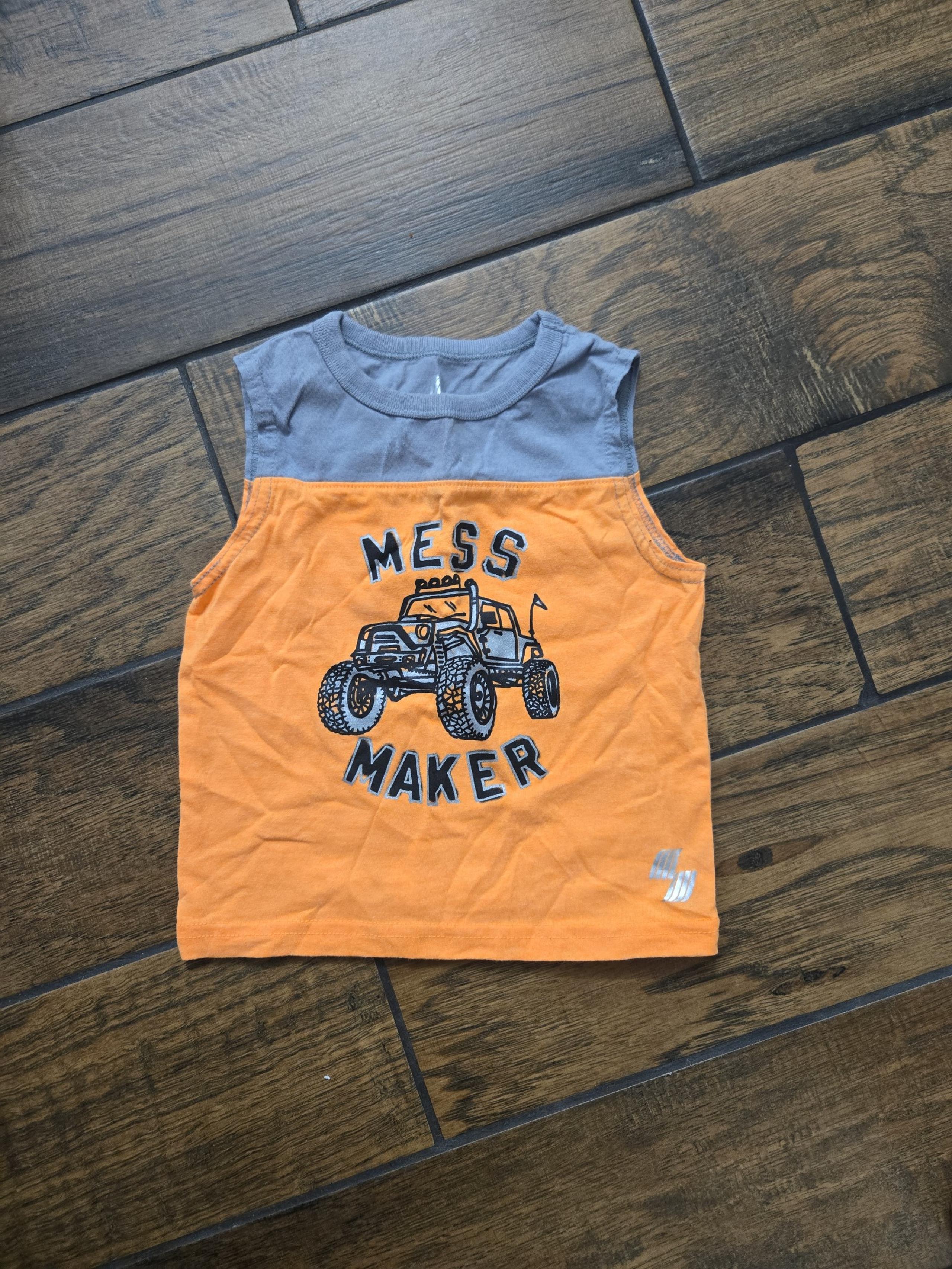 Boys' Tank Top | "MESS MAKER" Monster Truck | Orange & Gray | Size 18-24 Months