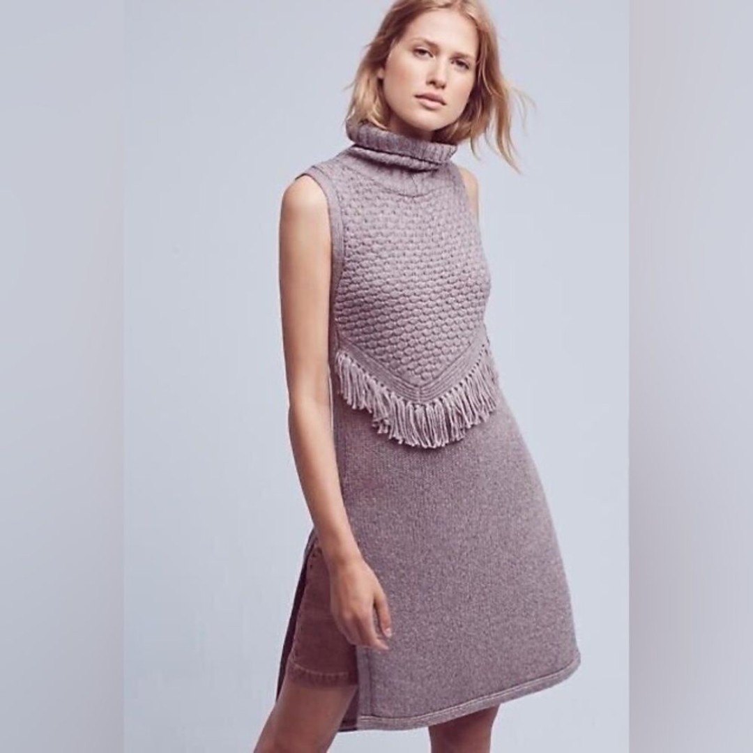Anthropologie Nomad Morgan Carper Vesper Turtleneck Fringe Tunic Dress XS