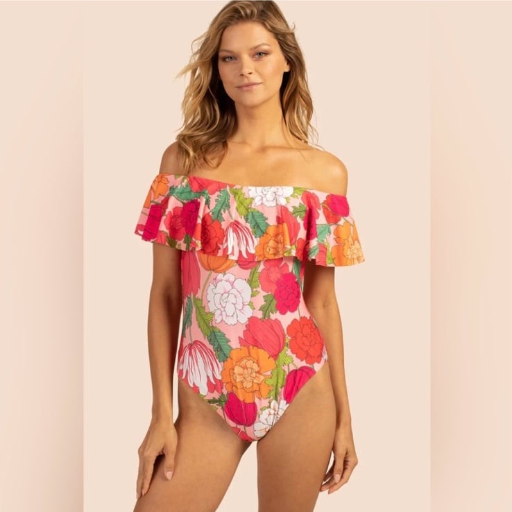 NWT Trina Turk SUNNY BLOOM OFF THE SHOULDER BANDEAU ONE PIECE