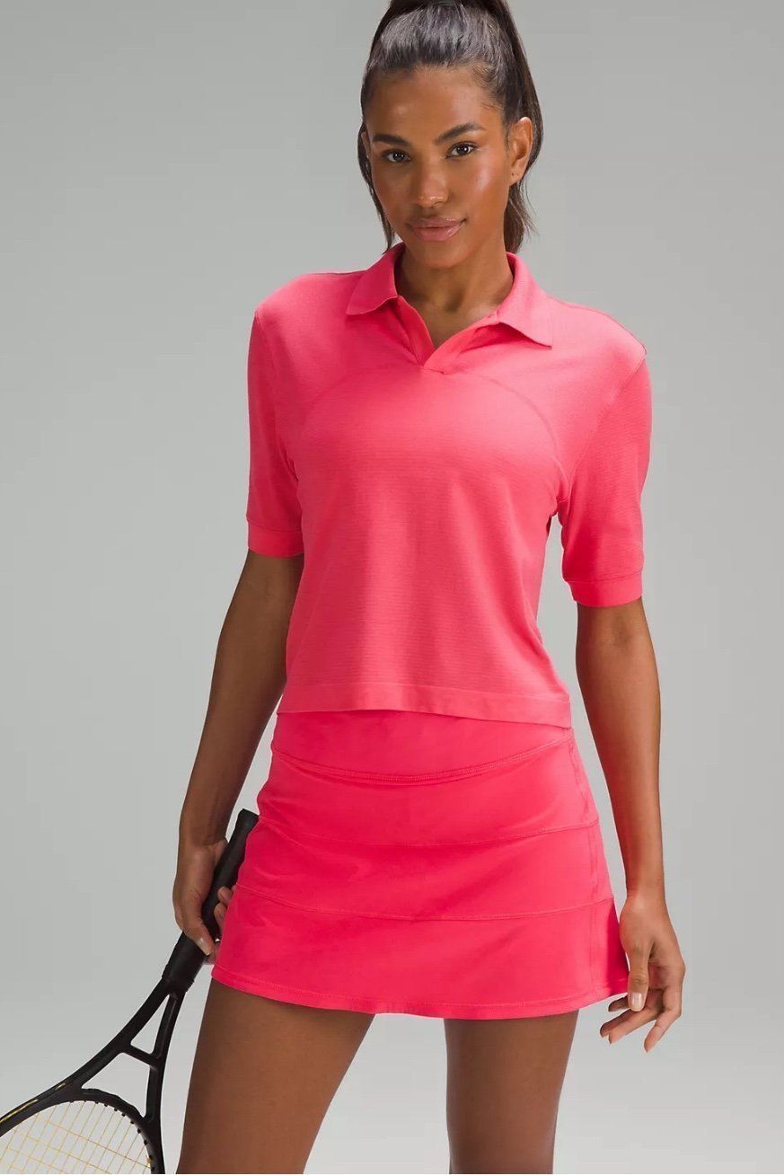 Lululemon Swiftly Tech Relaxed-Fit Polo Shirt Colour Lip Gloss Sz 8