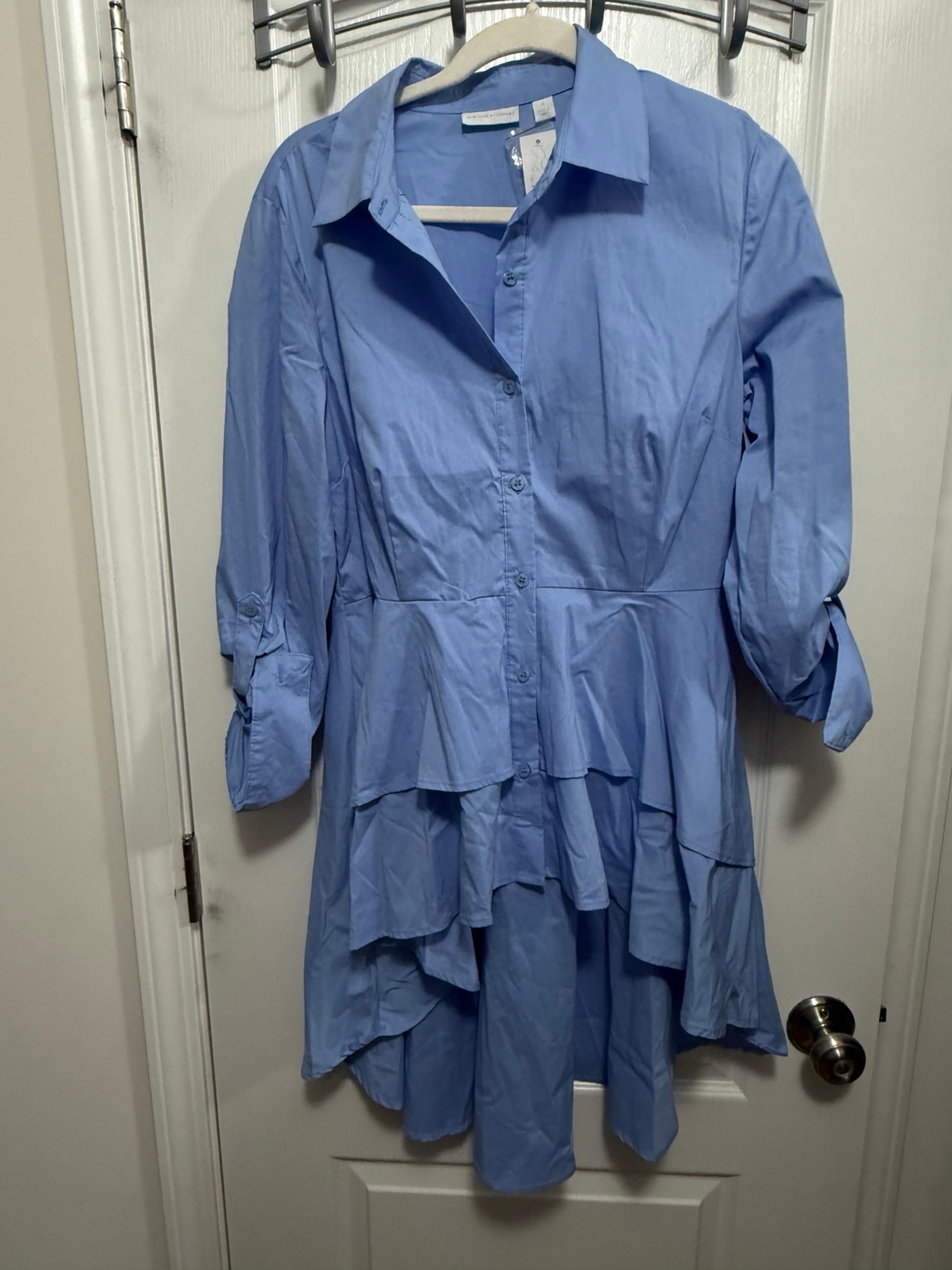 New York & Company Peplum Top Blouse dress Blue Women’s M Collared Preppy Office