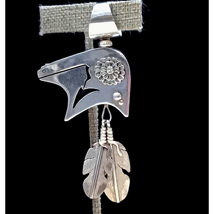 Sterling Silver Native American Pendant Bear Feather Ben Begaye 27.8 Grams 3.5”