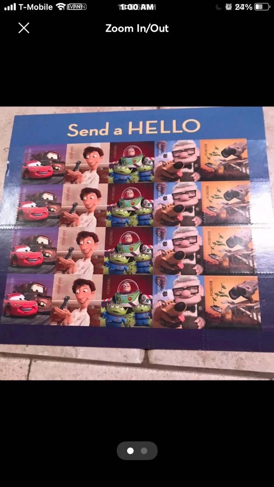 Full Sheet Pixar Disney Stamps Mint