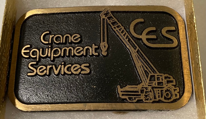 Vintage Metal Belt Buckle, Brass, Crane Equipment Services, Crane Rigging, Nice