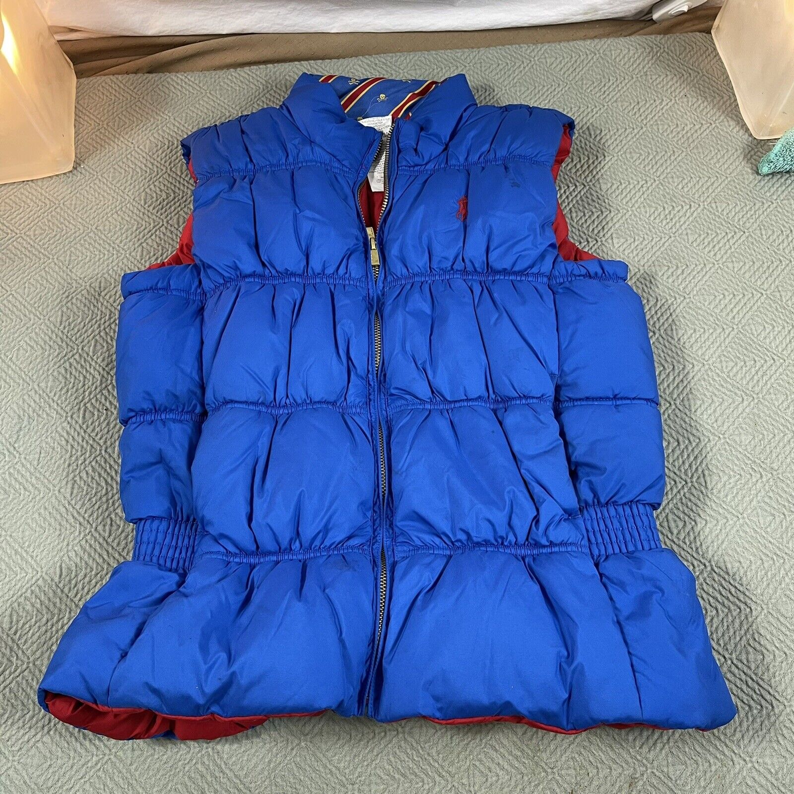 Vintage Blue Polo Ralph Lauren Down Puffer Vest Jolly Roger Skull & Crossbones