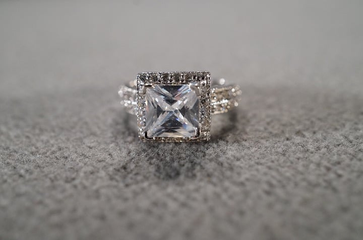 Silver Halo Band Ring Cubic Zirconia 4